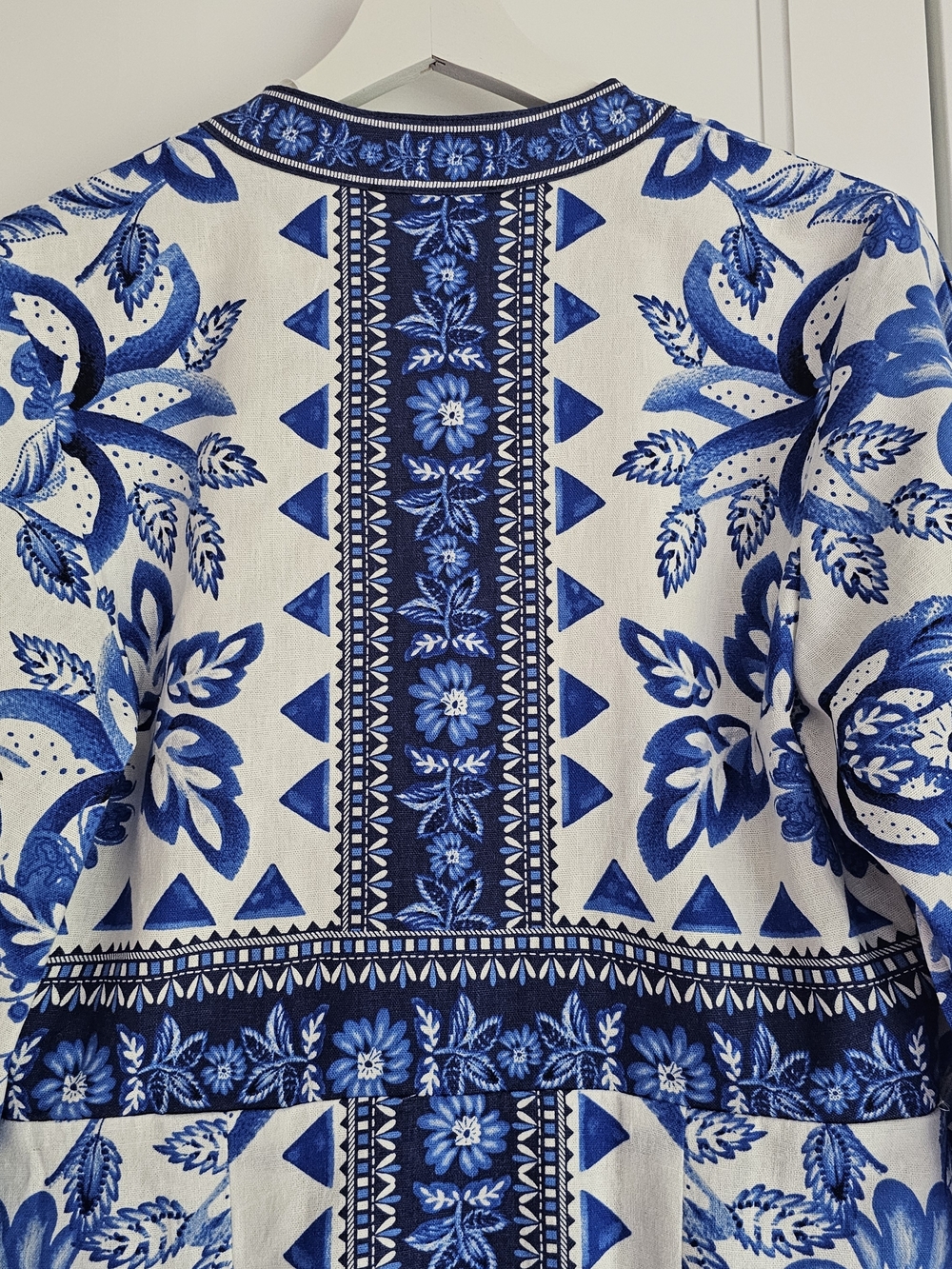 Caroline Constas Blue & White Floral Tapestry Lenzing Trim Linen Dress NWT $360 - Picture 6 of 8